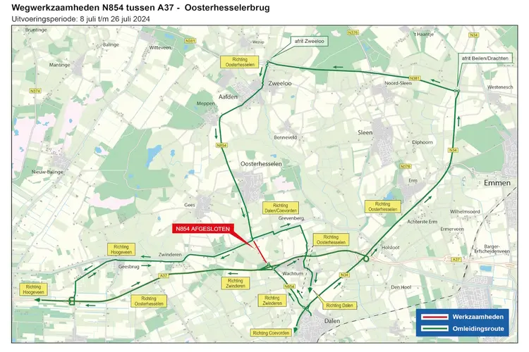 Werk aan de weg N854 van 8 tot en met 26 juli